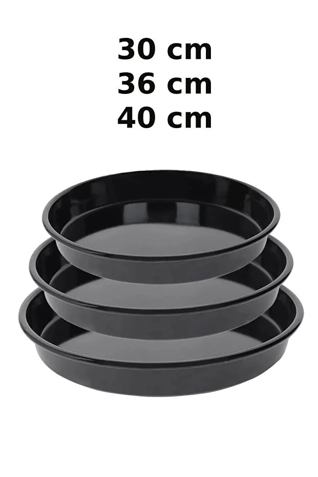 3 Adet 30-36-40 Cm Emaye Yuvarlak Fırın Tepsisi Seti